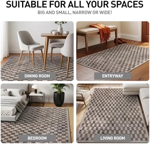 Rugshop Contemporary Checkered Grid Textured Area Rug Beige 7' 10" x 10'