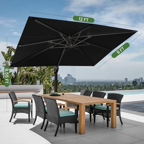 9' X 12' Cantilever Patio Umbrella Rectangular Outdoor Umbrellas