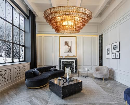 YIOSI Large Chandelier, 48" Gold Chandelier for Dining Room, 8-Light Round Drum Kitchen Island Hanging Light Fixture Perfect for Living Room, Bedroom