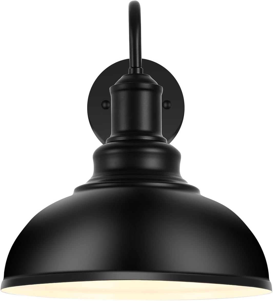 Outdoor Wall Sconces, Exterior Farmhouse Gooseneck Barn Light, Vintage Matte Black Outside Wall Mount Light Fixture, Industrial Black Lantern for Porch, Entryway, Garage