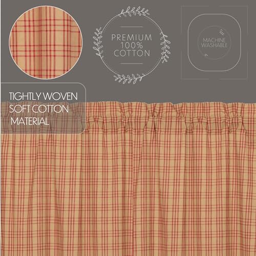 VHC Brands Sawyer Mill Plaid Cotton Farmhouse Kitchen Curtains Rod Pocket Hanging Loops 24 Inches Length, Tier Pair, Red