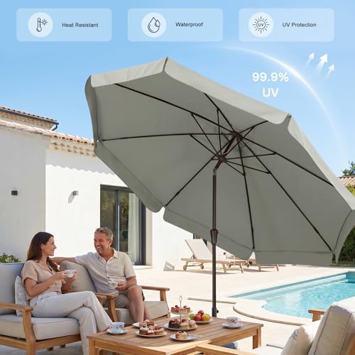 ABCCANOPY 9FT Scalloped Patio Umbrella Table Market Umbrella, Light Gray