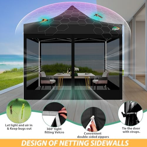 COBIZI 10x10 Heavy Duty Pop Up Canopy Tent with 4 Mosquito Netting Walls