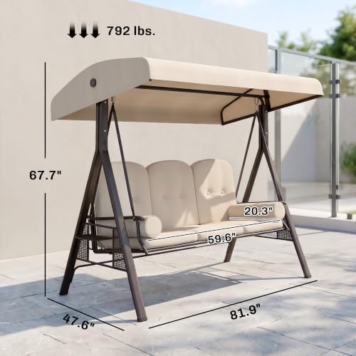 Outsunny 3-Seat Patio Swing Chair Adjustable Canopy Beige
