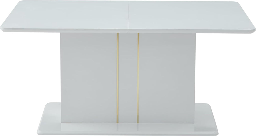 Homy Casa High Gloss Extendable Dining Table for 6 8 10 Persons, 63-80.7''Modern Wooden Kitchen Expanding Table for Dining Room, Conference Table, White