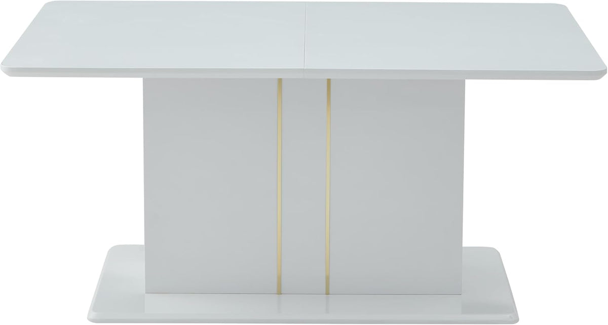 Homy Casa High Gloss Extendable Dining Table for 6 8 10 Persons, 63-80.7''Modern Wooden Kitchen Expanding Table for Dining Room, Conference Table, White