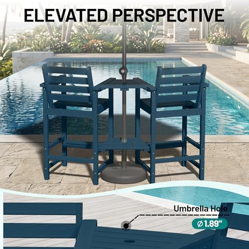 PLUUV Tall Adirondack Chairs Set of 2 with Double Connecting Trays,Navy