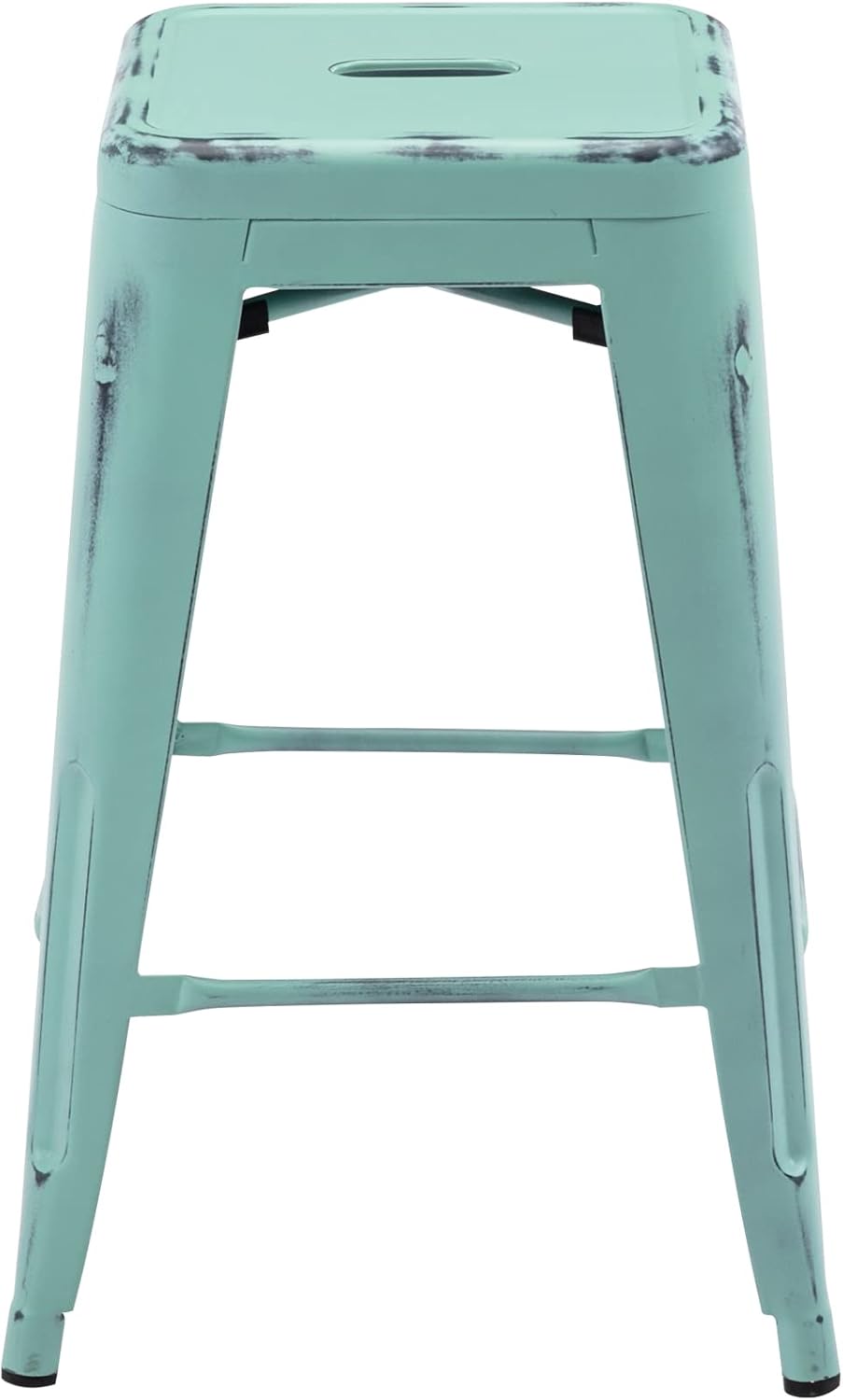 24 Inch Metal Bar Stools Set of 2, Stackable for Indoor Outdoor, Mint Green