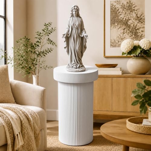 24" Pedestal Side Table, Round Fluted 3-in-1 Coffee Accent Table