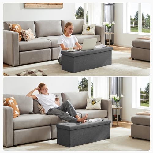 DUMOS 43 Inch Foldable Storage Ottoman Bench, Large Ottoman with Storage