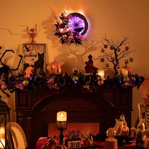 Valery Madelyn 18" Pre-Lit Halloween Wreath for Front Door Decor
