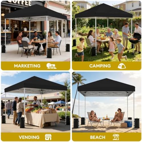 SANWAY 10x10 Pop Up Canopy Tent, One Push One Person Setup, Light Black