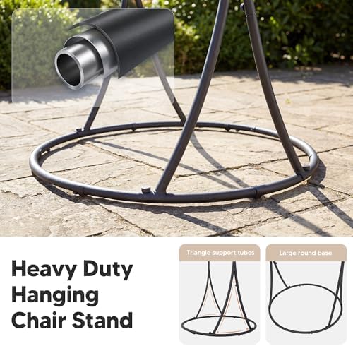 SUNCREAT Hammock Chair with Stand Included, Heavy Duty Hanging Chair with Stand, 330 lbs Capacity, Patented, Beige