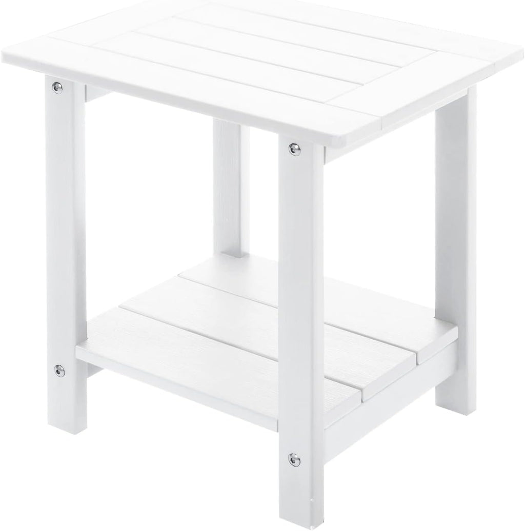 Meluvici Double Adirondack Outdoor Side Table Weather Resistant, Patio Rectangular End Table for Adirondack Chair, White