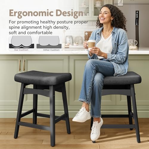MAISON ARTS 24" Counter Height Bar Stools Set of 2, Black, Black Legs