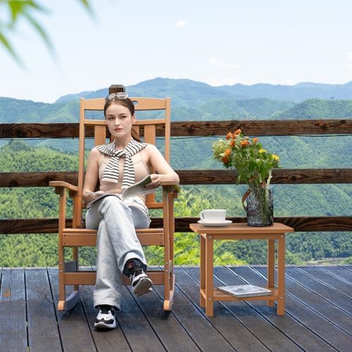 nevilywood 2-Tier Outdoor Side Table, HDPE Patio End Table, Teak