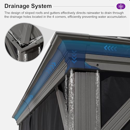 PURPLE LEAF Hardtop Gazebo 12' x 14' Patio Gazebo w/Black Curtain & Netting