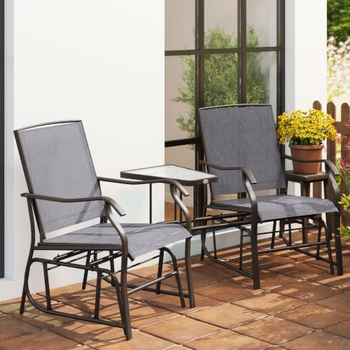 Outsunny Outdoor Glider Chair with Table 2-Seat Patio Loveseat Gray