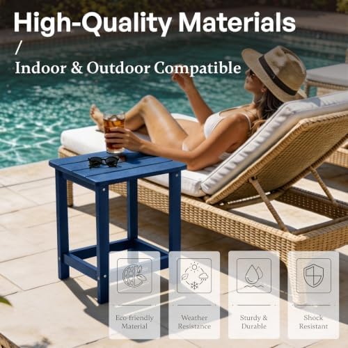 Square Outdoor Side Table, Patio End Table for Adirondack Chair, Navy