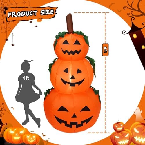 6FT H Halloween Inflatable Stacked Pumpkins Blow up Pumpkin Stacked with Build-in LED Lights, Blow up 3 Pumpkins Inflatable Outdoor Indoor Decorations Large Party Yard Decoration