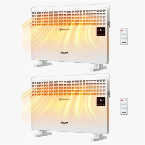 ROVSUN 1500W Panel Heater with Remote Control, 2-in-1 Electric Panel Space Heater with Clothes Rack, LCD Touch Screen & Temperature Adjustment, for Indoor Use, Bedroom, Office, Home, 2 Packs