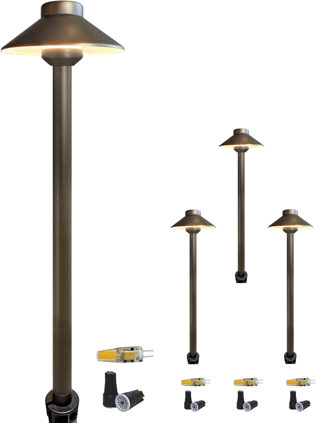 COLOER Brass Low Voltage Pathway Lights 4-Pack with 3W LED G4 Bulb (602B)