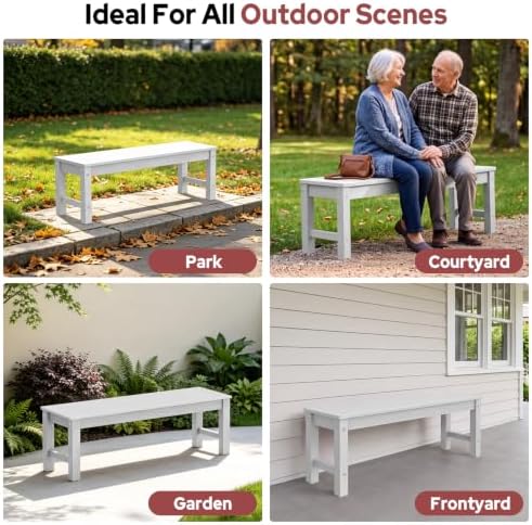 Psilvam 47" Backless Outdoor Bench for 2-Person, 700 LBS Capacity, White