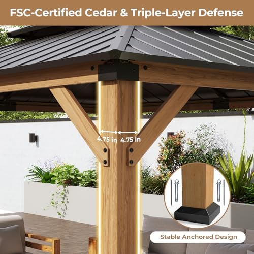 Jocoevol 10' X 12' Wood Gazebo Cedar Wooden Hardtop with Curtains & Netting