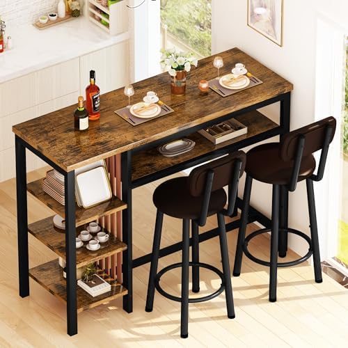 Bar Table and Chairs Set, 47'' Counter Height Dining Table Set with Storage