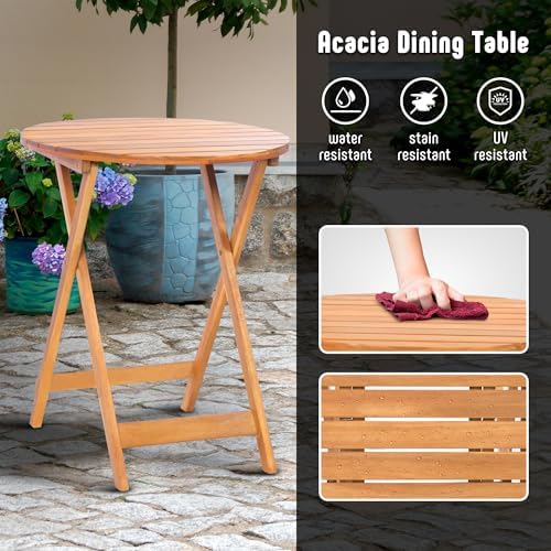 Werph 3-Piece Acacia Wood Patio Set, Foldable Bistro Table and Chairs Set