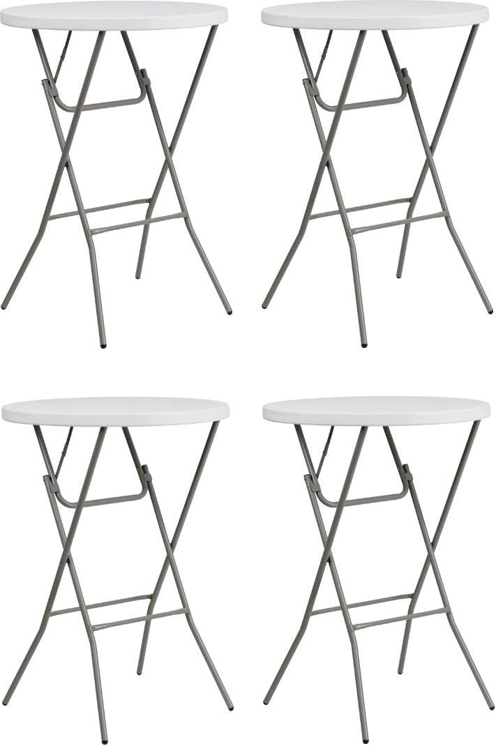 Flash Furniture 32" Round Granite White Plastic Bar Height Folding Table (4 Pack)