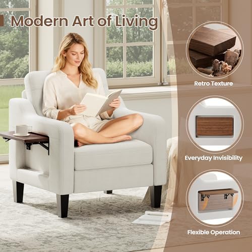 Upholstered Accent Chair with Foldable Side Table for Living Room