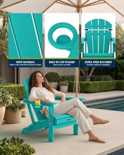 MUCHENGHY Folding Adirondack Chairs Set 6, HDPE for Fire Pit, Lake Blue (Set of 6)