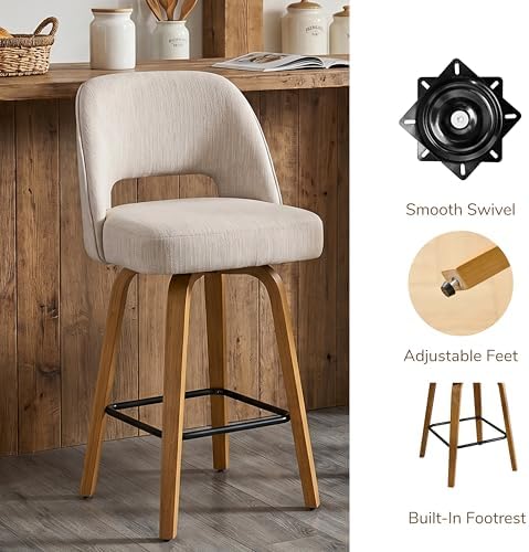 Swivel Bar Stools, Set of 2, 26" Counter Height, Beige