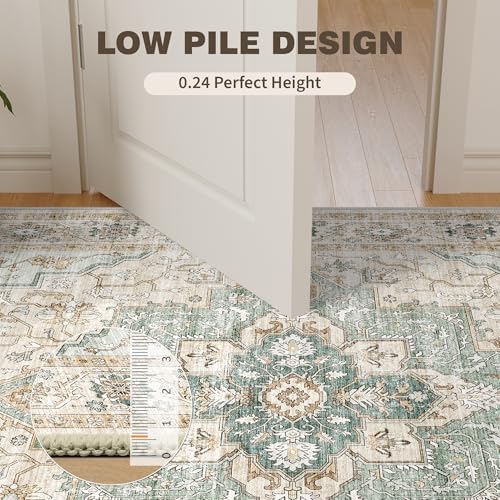Washable 8x10 Area Rugs, Non Slip Living Room Rug Green/Beige