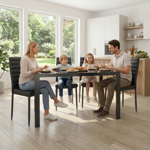 Gizoon Black 5 Piece Glass Dining Table Set, Kitchen Table and Chairs for 4