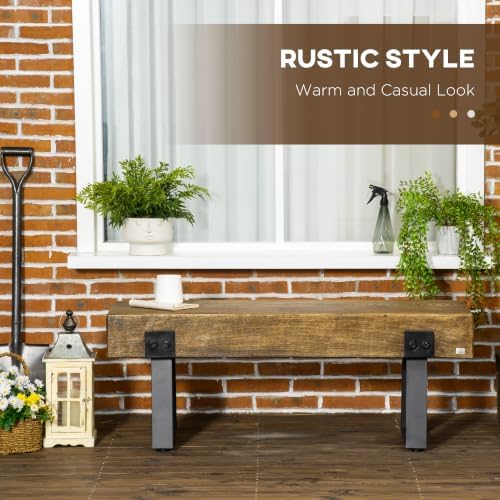 HOMCOM 48" Outdoor Bench with Metal Legs for 2-Person, Natural and Black