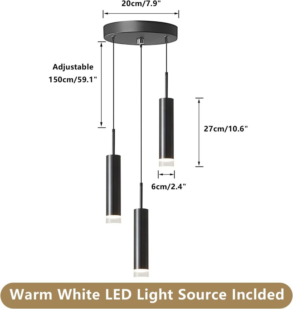 kco modern 3-light cluster chandelier matte black cylinder shown in use