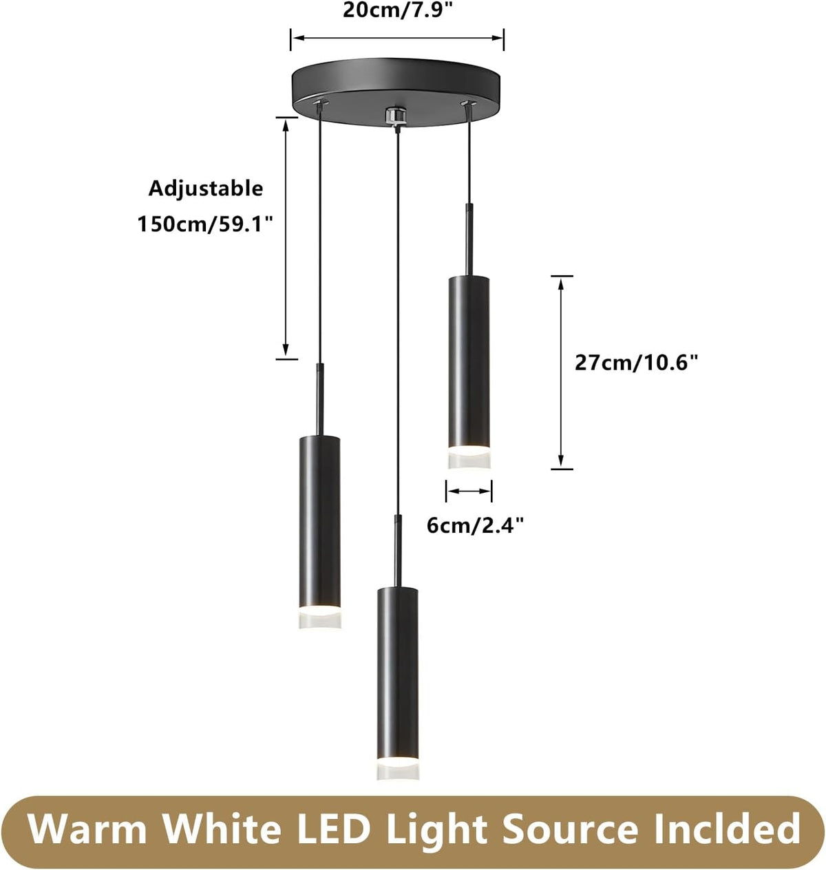 kco modern 3-light cluster chandelier matte black cylinder shown in use
