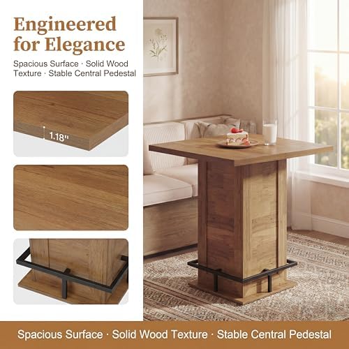 Tribesigns Square Bar Height Table, 39.4" H Counter Height Pub Table, High Top Kitchen Bar Table with Footrest, for Dining Room, Kitchen, Restaurant, Cafe, Pub, Rustic Brown