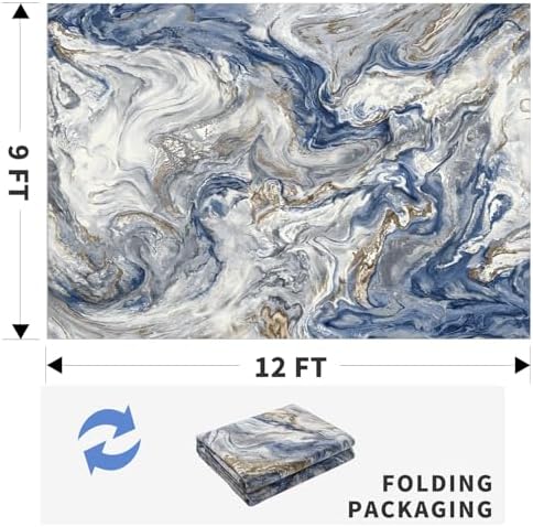 PADOOR Abstract 9'x12' Area Rug, Washable Non-Slip Low Pile, Marble Blue