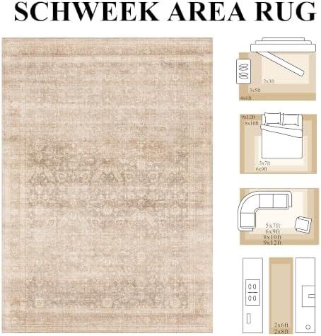 Schweek 8x10 Neutral Area Rug Vintage Washable Rugs for Living Room Beige