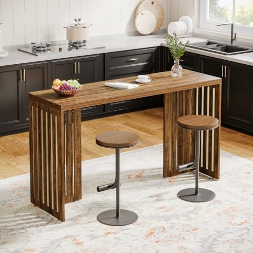 Tribesigns 63-Inch Bar Table with Louvered Base, Rustic Brown