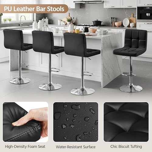 Yaheetech Bar Stools Set of 3 Adjustable Counter Height Barstools Black
