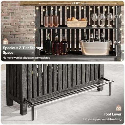 Tribesigns 63" Large Bar Table, 2-Tier Counter Height Table with Footrest