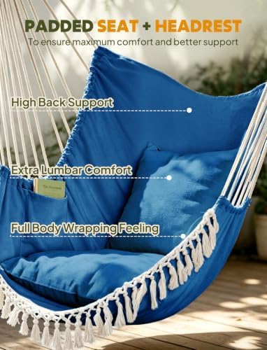 Chihee Hammock Chair Max 500 Lbs 2 Cushions Spreader Bar Strap Carabiner
