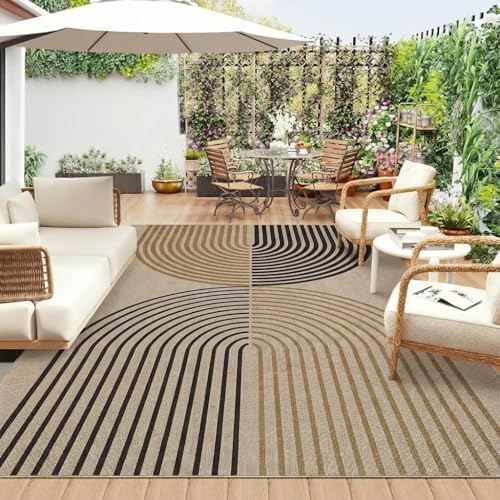 Garvee Outdoor Patio Rug 8x10 Rainbow Washable Easy Jute Rugs, Tan