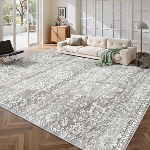 Soalmost 9x12 Area Rugs for Living Room, Washable Neutral Soft Rug Grey