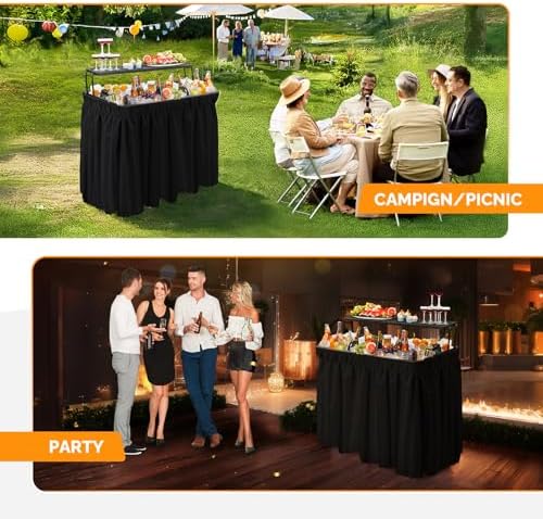 VINGLI Portable Cooler Table with Extra Storage Shelf, Alloy Steel, Black, Picetable Model
