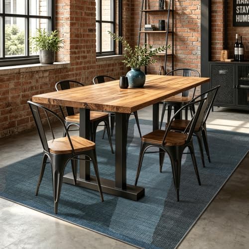 YIHOUSE Geometric Area Rug, Washable Non-Slip Low Pile, Blue, 5 x 7 ft